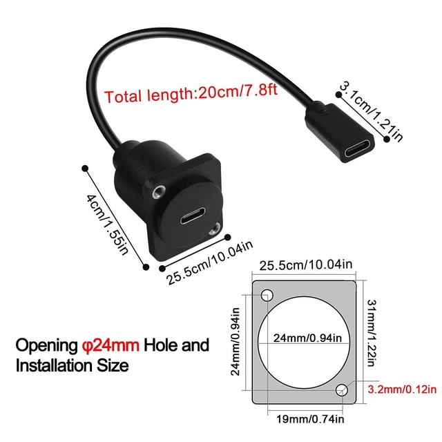 Alt view image 7 of 7 - USB C 3.1 Female to Female Panel Mount Adapter 10Gbps 100W 20V/5A Type C Socket to Socket Short Cable Connector 4K@60Hz D-Type/XLR Panel Mount Receptacle Surface or Concealed Mount 20cm/7.8in