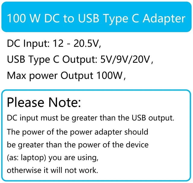 Alt view image 5 of 7 - 100W DC 5.5mm x 2.1mm Female to USB Type C Male Power Charging Adapter 90 Degree Right Angle DC 5521 to USB C PD Charging Converter with Intelligent Chip 12-20.5V Input 5V PD 9V/20V Output