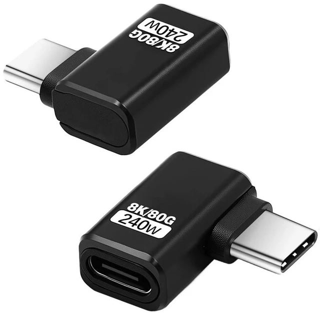 Main image of 80Gbps USB-C Extender Adapter 90 Degree Right Angle USB-C Adapter USB-C to USB-C Adapter with 240W Charging and 8K@60Hz Video USB4 Cable Compatible for iPhone 16 and iPad Devices 2 Pack