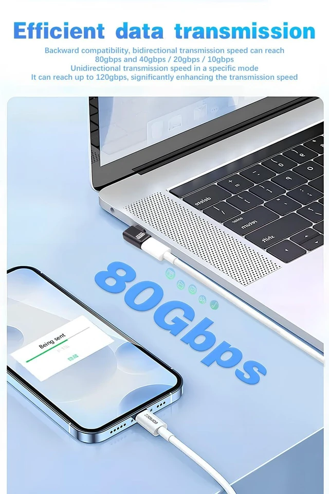 Alt view image 2 of 7 - 80Gbps USB-C Extender Adapter 90 Degree Right Angle USB-C Adapter USB-C to USB-C Adapter with 240W Charging and 8K@60Hz Video USB4 Cable Compatible for iPhone 16 and iPad Devices 2 Pack