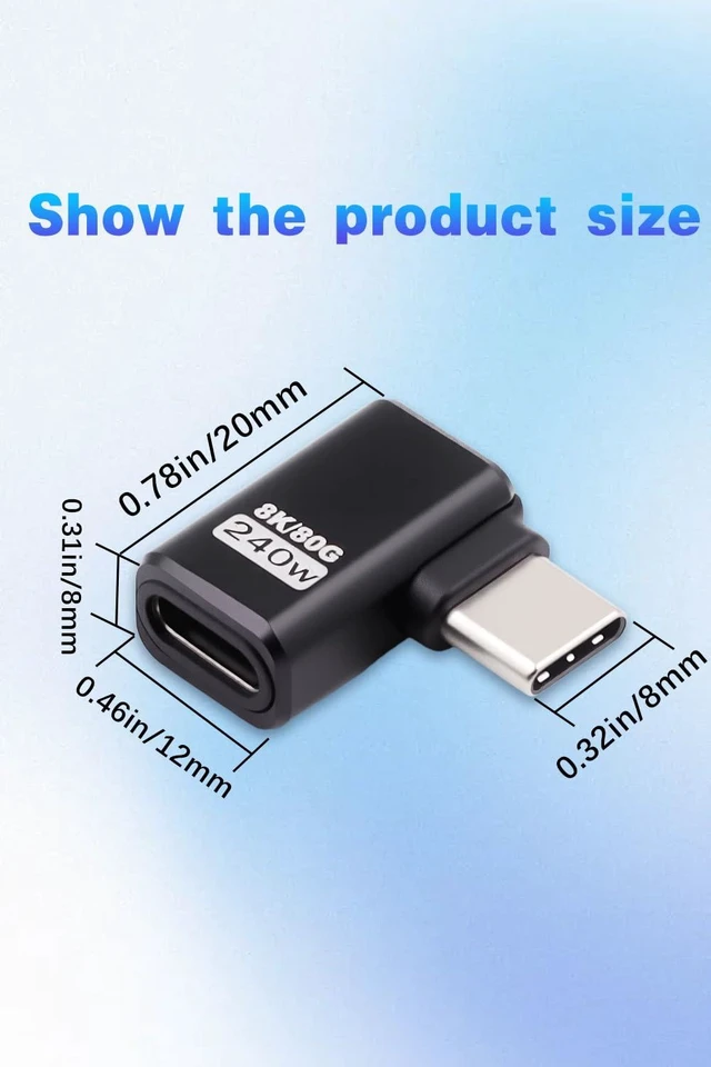 Alt view image 5 of 7 - 80Gbps USB-C Extender Adapter 90 Degree Right Angle USB-C Adapter USB-C to USB-C Adapter with 240W Charging and 8K@60Hz Video USB4 Cable Compatible for iPhone 16 and iPad Devices 2 Pack