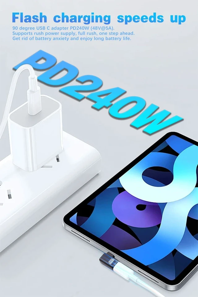 Alt view image 3 of 7 - 80Gbps USB-C Extender Adapter 90 Degree Right Angle USB-C Adapter USB-C to USB-C Adapter with 240W Charging and 8K@60Hz Video USB4 Cable Compatible for iPhone 16 and iPad Devices 2 Pack