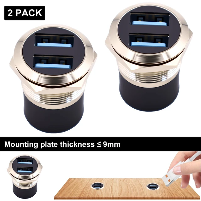 Alt view image 2 of 7 - USB 3.0 Female to Female Panel Mount Adapter 5Gbps Bulkhead Coupler Round Socket for Cable Extension Screwless Rear Nut for Console and Wall Plate Installation Aluminum Alloy Silvery 2pcs