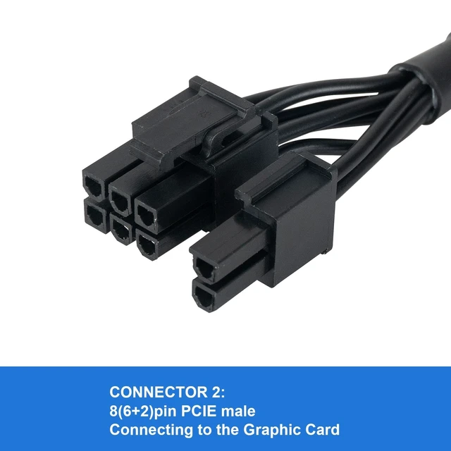 Alt view image 3 of 7 - PCIe 8 Pin to Dual 8 Pin 6+2 GPU Power Cable Male to Male PSU Modular Graphics Card Power Supply Cable 1007-18AWG Tin-Coated Copper Wire Black 65cm 2 Pack