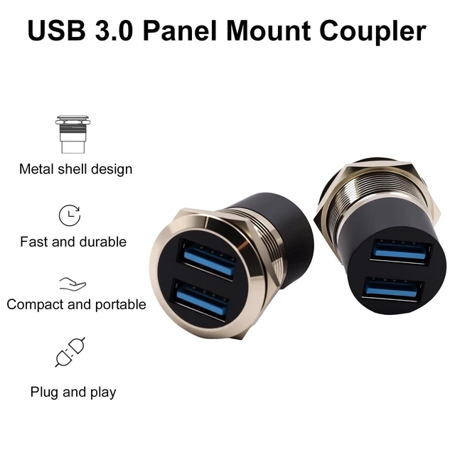 Alt view image 6 of 7 - USB 3.0 Female to Female Panel Mount Adapter 5Gbps Bulkhead Coupler Round Socket for Cable Extension Screwless Rear Nut for Console and Wall Plate Installation Aluminum Alloy Silvery 2pcs
