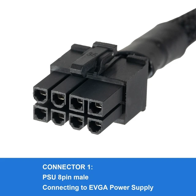 Alt view image 2 of 7 - PCIe 8 Pin to Dual 8 Pin 6+2 GPU Power Cable Male to Male PSU Modular Graphics Card Power Supply Cable 1007-18AWG Tin-Coated Copper Wire Black 65cm 2 Pack
