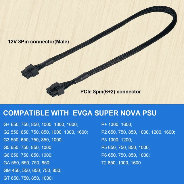 Alt view image 7 of 7 - PCIe 8 Pin to Dual 8 Pin 6+2 GPU Power Cable Male to Male PSU Modular Graphics Card Power Supply Cable 1007-18AWG Tin-Coated Copper Wire Black 65cm 2 Pack