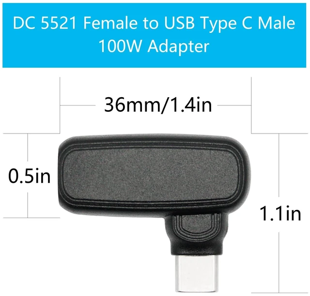 Alt view image 7 of 7 - 100W DC 5.5mm x 2.1mm Female to USB Type C Male Power Charging Adapter 90 Degree Right Angle DC 5521 to USB C PD Charging Converter with Intelligent Chip 12-20.5V Input 5V PD 9V/20V Output