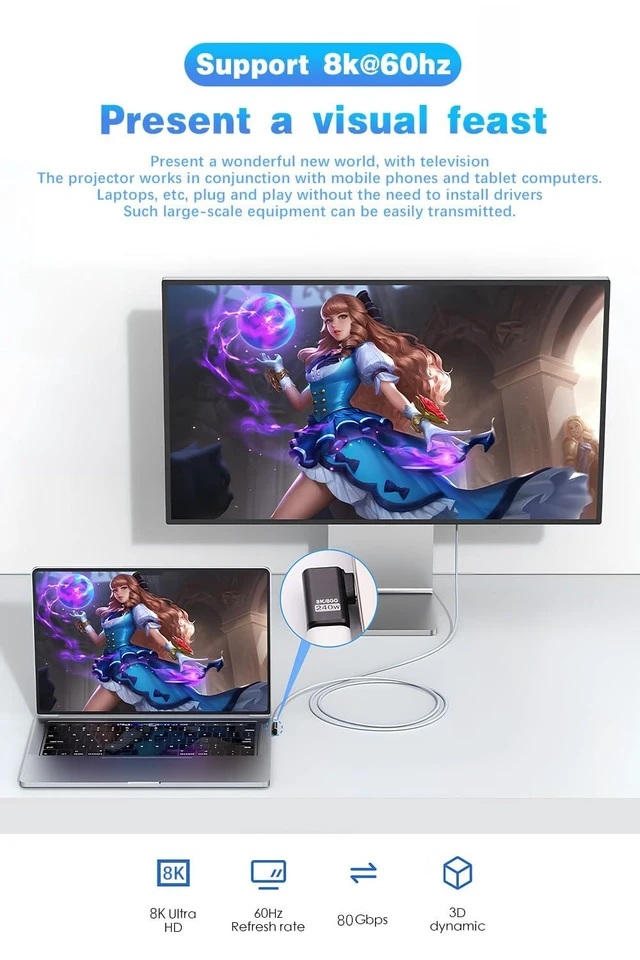 Alt view image 6 of 7 - 80Gbps USB-C Extender Adapter 90 Degree Right Angle USB-C Adapter USB-C to USB-C Adapter with 240W Charging and 8K@60Hz Video USB4 Cable Compatible for iPhone 16 and iPad Devices 2 Pack