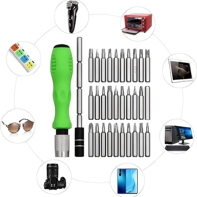 Alt view image 2 of 4 - 32-in-1 Precision Screwdriver Set Magnetic Tips Multi-Bit Repair Tool Kit with 30 x 1.06 in Bits Extension Shaft Non-Slip Handle for Phone Laptop Eyeglass Watch and Electronics Repair Portable