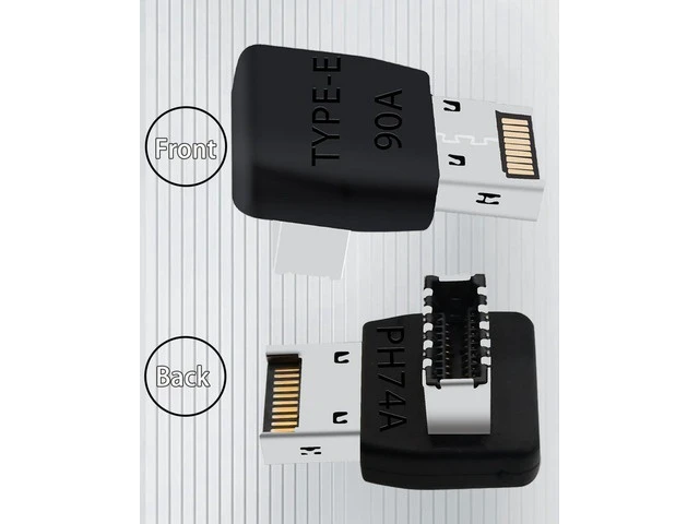 Alt view image 2 of 6 - 90 Degree USB 3.2 Type-E Motherboard Header Adapter USB-C Front Panel Internal Connector Converter Right Angle Type-E Elbow for Cable Management ABS Plug and Play Black C