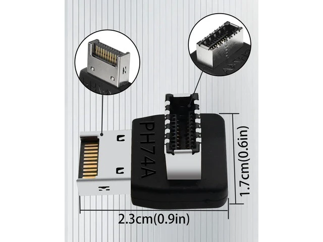 Alt view image 5 of 6 - 90 Degree USB 3.2 Type-E Motherboard Header Adapter USB-C Front Panel Internal Connector Converter Right Angle Type-E Elbow for Cable Management ABS Plug and Play Black C