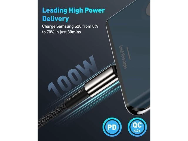 Alt view image 2 of 7 - 100W PD 5A QC 4.0 USB-C to USB-C Fast Charging Cable E-Marker Type-C Data Cable with Zinc Alloy Nylon Braided Design for Samsung S21 S20+ S10 Note 10 iPad Pro MacBook Pro Google Pixel 2M