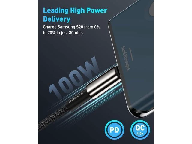 Alt view image 2 of 7 - 100W 5A USB-C to USB-C Charging Cable PD QC 4.0 Type-C Charger Cord with E-Marker Chip Zinc Alloy Nylon Braided Data Transfer Cable for iPhone 16 15 MacBook iPad Pro/Mini Samsung S23/S22+ 1M