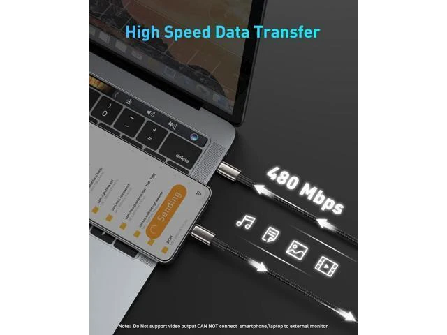Alt view image 5 of 7 - 100W 5A USB-C to USB-C Charging Cable PD QC 4.0 Type-C Charger Cord with E-Marker Chip Zinc Alloy Nylon Braided Data Transfer Cable for iPhone 16 15 MacBook iPad Pro/Mini Samsung S23/S22+ 1M