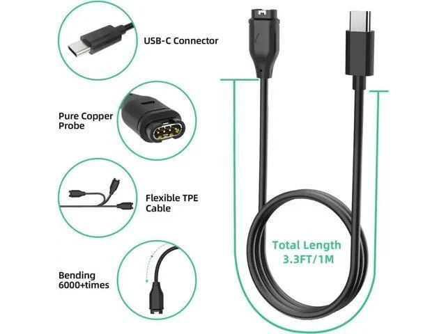 Alt view image 4 of 7 - USB C Smartwatch Charging Cable TPE Copper Wire Data Sync Charger for Fenix 7 7S 7X Fenix 6 6S 6X Fenix 5 5S 5X Plus Forerunner 965 945 245 45 Venu Instinct 2 Pack