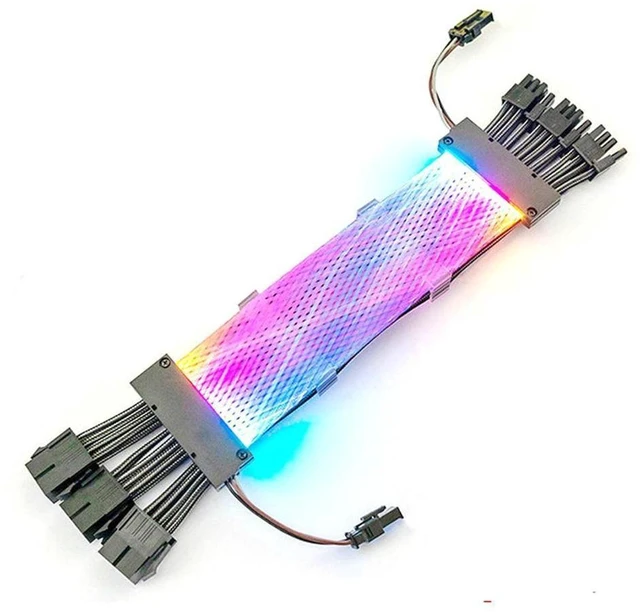 Main image of ARGB 8-Pin ATX Graphics Card Power Extension Cable Male to Female Adapter 5V 3-Pin Synchronized Dual Light Source 18AWG 41*0.16 Tinned Wire Aluminum Foil Braided Mesh Optical Fiber Colorful 300mm
