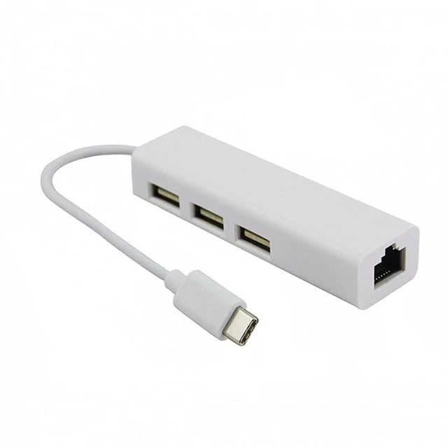 Alt view image 2 of 7 - USB 3.1 USB-C 3-Port Hub USB 2.0 Hub with 100Mbps Ethernet LAN Adapter Plug and Play LED Power Indicator Over Current Protection Driver Free for MacBook Windows Linux