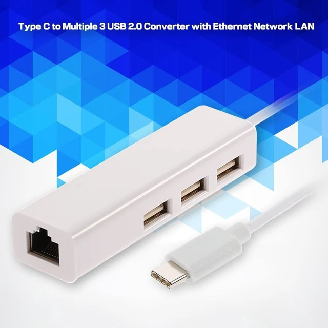Alt view image 6 of 7 - USB 3.1 USB-C 3-Port Hub USB 2.0 Hub with 100Mbps Ethernet LAN Adapter Plug and Play LED Power Indicator Over Current Protection Driver Free for MacBook Windows Linux