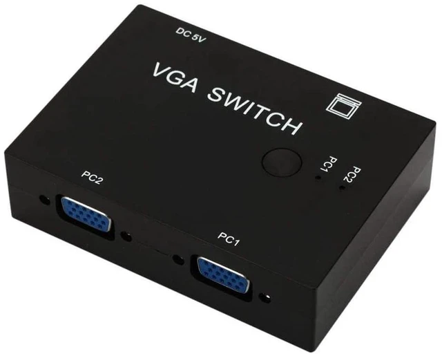 Main image of 2 Port VGA Switch Box 2 PC to 1 Monitor 2 in 1 Out 3 Standard VGA Female Ports SVGA Monitor Sharing Switch Plug and Play Display Selector for LCD Monitor Projector PC TV No Power Needed