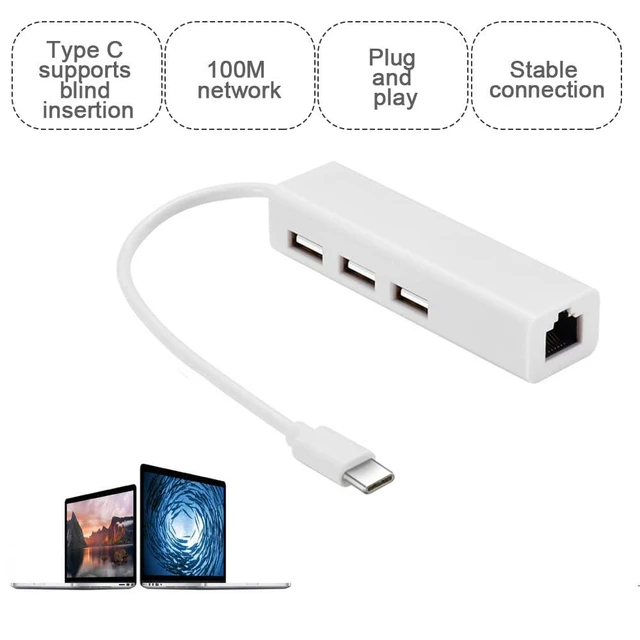 Alt view image 5 of 7 - USB 3.1 USB-C 3-Port Hub USB 2.0 Hub with 100Mbps Ethernet LAN Adapter Plug and Play LED Power Indicator Over Current Protection Driver Free for MacBook Windows Linux