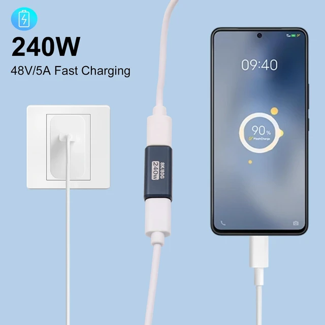 Alt view image 3 of 7 - USB C Coupler Female to Female Adapter USB Type C Extender Cable Connector 240W PD 3.1 80Gbps USB4 Data Transfer 8K@60Hz Video Support Thunderbolt 5/4 for iPhone 15 MacBook iPad 2-Pack