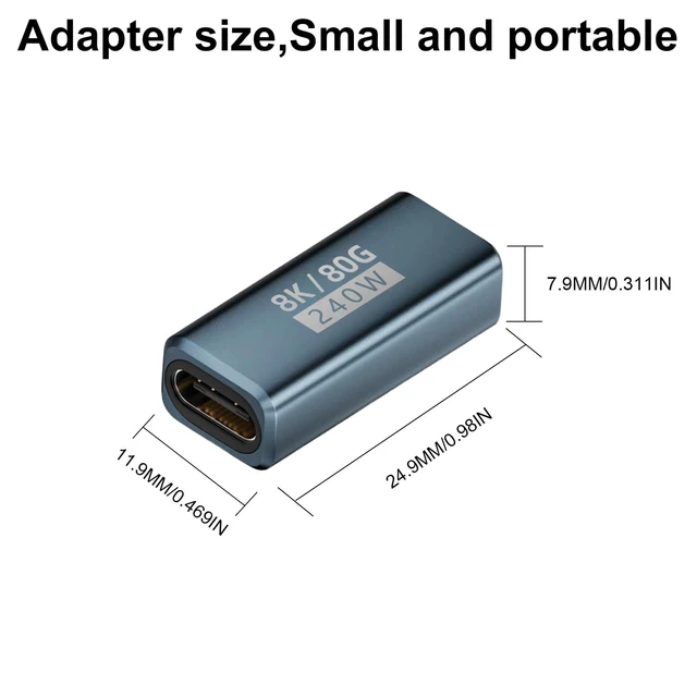 Alt view image 7 of 7 - USB C Coupler Female to Female Adapter USB Type C Extender Cable Connector 240W PD 3.1 80Gbps USB4 Data Transfer 8K@60Hz Video Support Thunderbolt 5/4 for iPhone 15 MacBook iPad 2-Pack