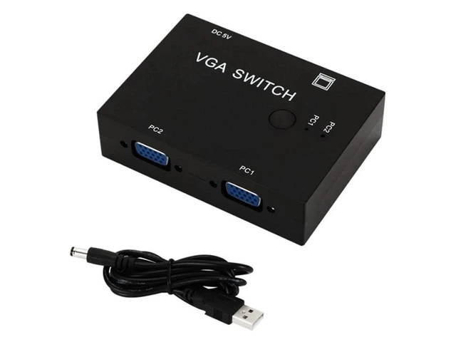 Alt view image 6 of 7 - 2 Port VGA Switch Box 2 PC to 1 Monitor 2 in 1 Out 3 Standard VGA Female Ports SVGA Monitor Sharing Switch Plug and Play Display Selector for LCD Monitor Projector PC TV No Power Needed