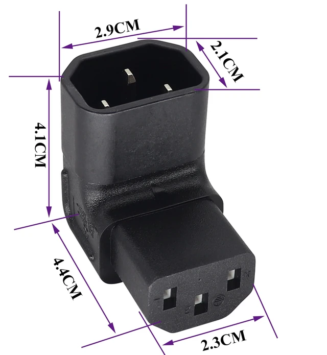 Alt view image 2 of 7 - 90 Degree C13 to C14 AC Power Adapter IEC C13 Female to IEC C14 Male PDU 3 Pin Power Socket Extension Converter Up Angled for Computer LED HDTV Monitor Etc. 2 Pack