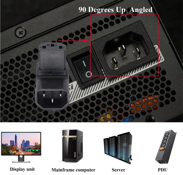 Alt view image 6 of 7 - 90 Degree C13 to C14 AC Power Adapter IEC C13 Female to IEC C14 Male PDU 3 Pin Power Socket Extension Converter Up Angled for Computer LED HDTV Monitor Etc. 2 Pack