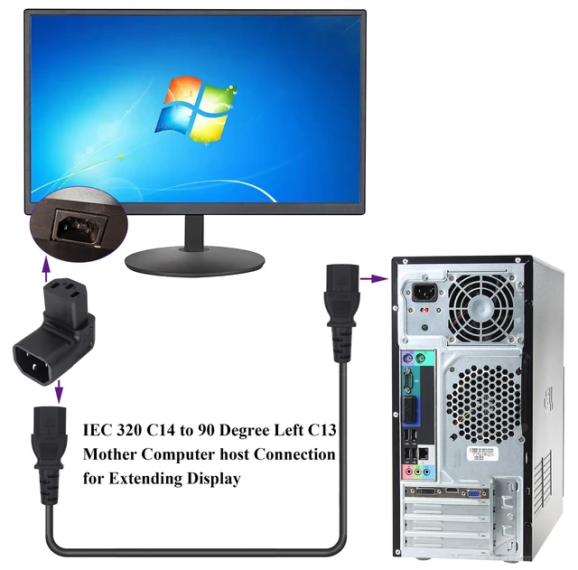Alt view image 5 of 7 - 90 Degree C13 to C14 AC Power Adapter IEC C13 Female to IEC C14 Male PDU 3 Pin Power Socket Extension Converter Up Angled for Computer LED HDTV Monitor Etc. 2 Pack