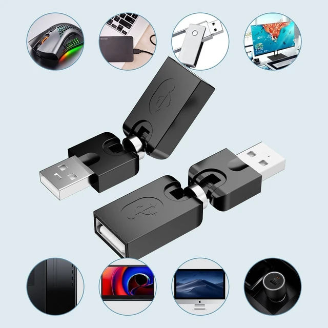 Alt view image 7 of 7 - AM-FM USB 2.0 Type A Male to Female Adapter Rotatable USB Extension 360 Degree Rotation 90 Degree Fold Right Angle Bi-Directional 480 Mbps Data Transfer Plug and Play Black 6CM 2 Pack