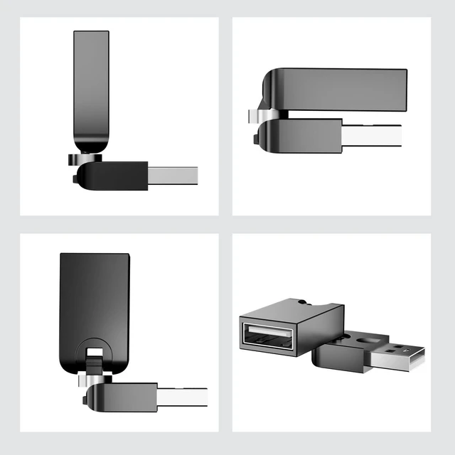Alt view image 3 of 7 - AM-FM USB 2.0 Type A Male to Female Adapter Rotatable USB Extension 360 Degree Rotation 90 Degree Fold Right Angle Bi-Directional 480 Mbps Data Transfer Plug and Play Black 6CM 2 Pack