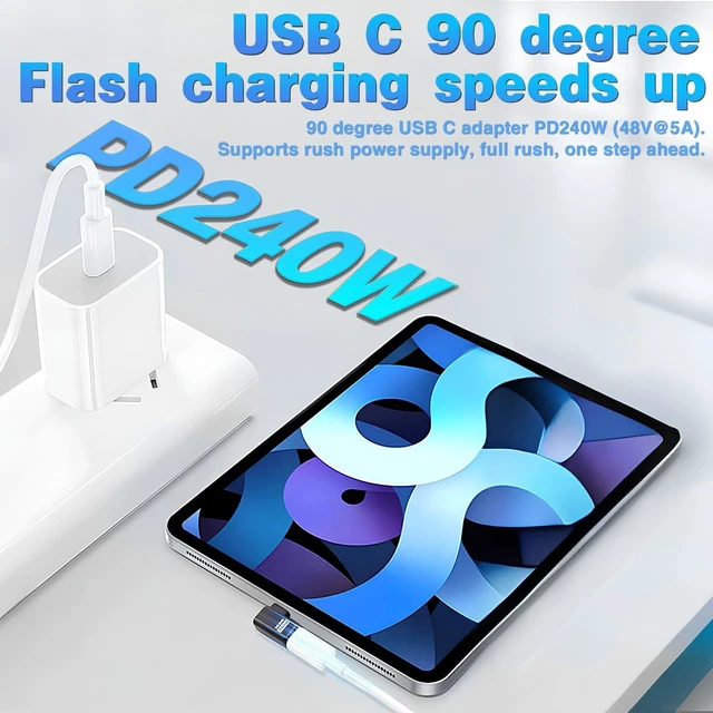 Alt view image 3 of 6 - 90 Degree USB C Right Angle Adapter USB-C Male to Female Extension 80Gbps Data Transfer 240W PD Charging 8K@60Hz Video Thunderbolt 4/5 USB4 Compatible for MacBook iPad iPhone 16 5 Pack