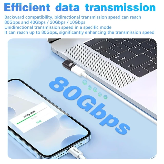 Alt view image 2 of 6 - 90 Degree USB C Right Angle Adapter USB-C Male to Female Extension 80Gbps Data Transfer 240W PD Charging 8K@60Hz Video Thunderbolt 4/5 USB4 Compatible for MacBook iPad iPhone 16 5 Pack