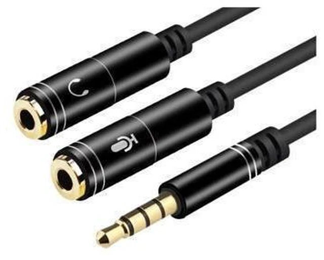 Main image of 3.5mm Stereo Headset Splitter Cable Audio Y Adapter 1 Male to 2 Female Plugs for Separate Headphone and Microphone Connections CTIA Compatible with iPhone and Samsung Black 20CM/8inch 2-Pack