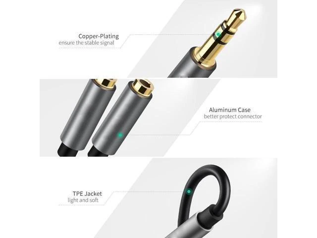 Alt view image 2 of 7 - 3.5mm Stereo Headset Splitter Cable Audio Y Adapter 1 Male to 2 Female Plugs for Separate Headphone and Microphone Connections CTIA Compatible with iPhone and Samsung Black 20CM/8inch 2-Pack