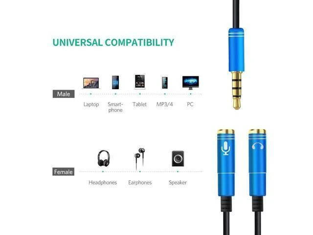 Alt view image 3 of 7 - 3.5mm Stereo Headset Splitter Cable Audio Y Adapter 1 Male to 2 Female Plugs for Separate Headphone and Microphone Connections CTIA Compatible with iPhone and Samsung Black 20CM/8inch 2-Pack