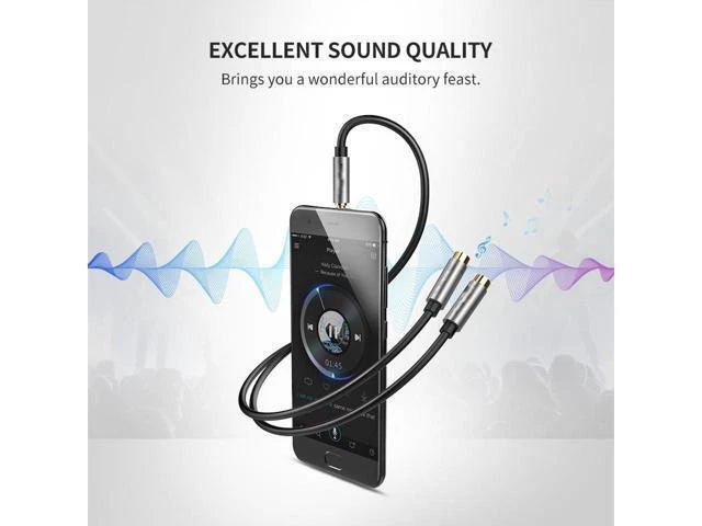Alt view image 4 of 7 - 3.5mm Stereo Headset Splitter Cable Audio Y Adapter 1 Male to 2 Female Plugs for Separate Headphone and Microphone Connections CTIA Compatible with iPhone and Samsung Black 20CM/8inch 2-Pack