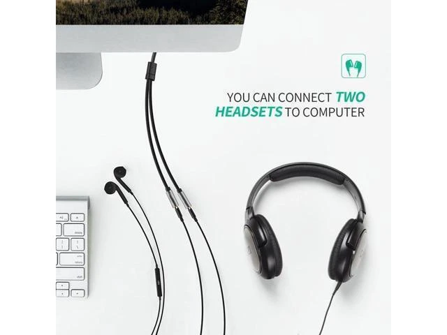 Alt view image 5 of 7 - 3.5mm Stereo Headset Splitter Cable Audio Y Adapter 1 Male to 2 Female Plugs for Separate Headphone and Microphone Connections CTIA Compatible with iPhone and Samsung Black 20CM/8inch 2-Pack