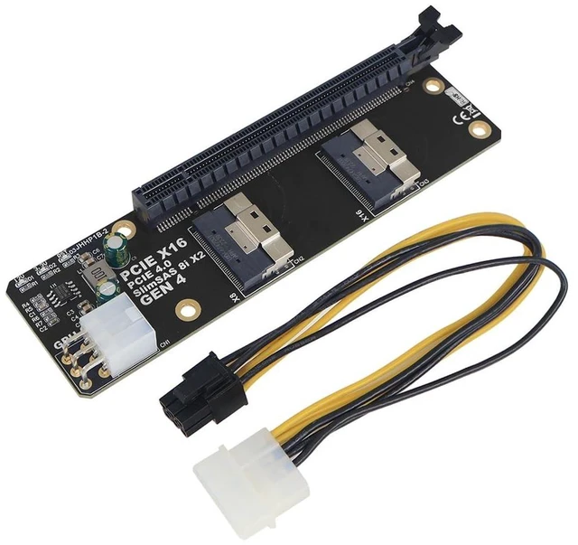 Main image of JHHP1B PCIe 4.0/3.0 x16 to 2-Port SlimSAS 8i SFF8654 Adapter Card PCIe Gen4 Riser Board for 4x NVMe SSD or 4x U.2 Drive Connection Full-Bandwidth Graphics Card Support PCIe Splitting BIOS Required
