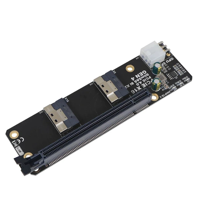 Alt view image 6 of 7 - JHHP1B PCIe 4.0/3.0 x16 to 2-Port SlimSAS 8i SFF8654 Adapter Card PCIe Gen4 Riser Board for 4x NVMe SSD or 4x U.2 Drive Connection Full-Bandwidth Graphics Card Support PCIe Splitting BIOS Required