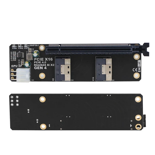 Alt view image 5 of 7 - JHHP1B PCIe 4.0/3.0 x16 to 2-Port SlimSAS 8i SFF8654 Adapter Card PCIe Gen4 Riser Board for 4x NVMe SSD or 4x U.2 Drive Connection Full-Bandwidth Graphics Card Support PCIe Splitting BIOS Required