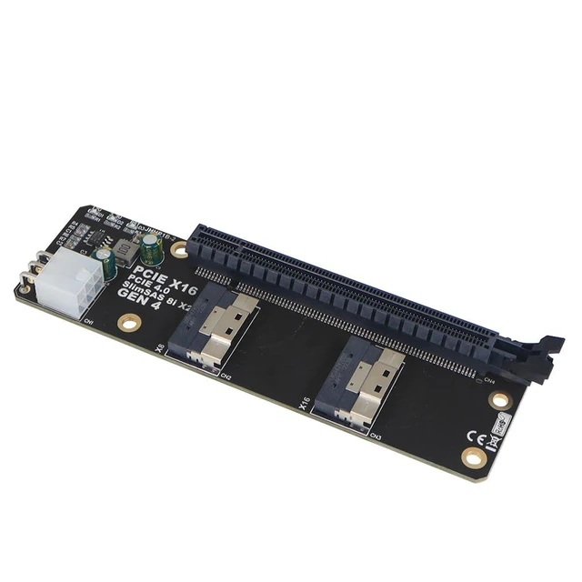 Alt view image 2 of 7 - JHHP1B PCIe 4.0/3.0 x16 to 2-Port SlimSAS 8i SFF8654 Adapter Card PCIe Gen4 Riser Board for 4x NVMe SSD or 4x U.2 Drive Connection Full-Bandwidth Graphics Card Support PCIe Splitting BIOS Required