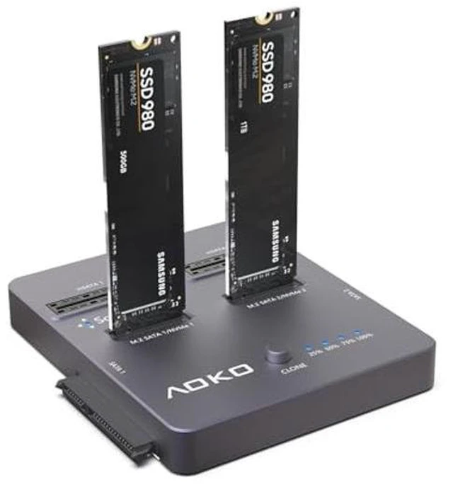 Main image of M.2 NVMe Cloner 4 in 1 Dual-Bay Hard Drive Docking Station Offline Duplicator for NVMe SSD 2.5"/3.5" SATA HDD/SSD mSATA SSD and B+M Key M.2 SATA SSD 10 Cloning Modes 30x30mm 51x30mm