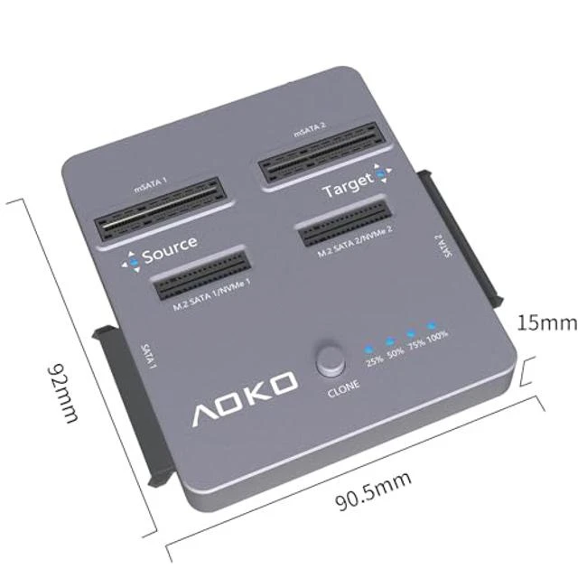 Alt view image 2 of 5 - M.2 NVMe Cloner 4 in 1 Dual-Bay Hard Drive Docking Station Offline Duplicator for NVMe SSD 2.5"/3.5" SATA HDD/SSD mSATA SSD and B+M Key M.2 SATA SSD 10 Cloning Modes 30x30mm 51x30mm