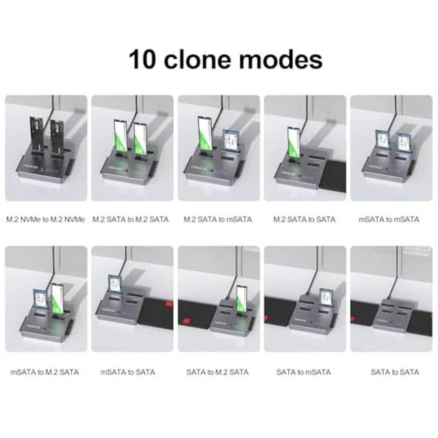 Alt view image 3 of 5 - M.2 NVMe Cloner 4 in 1 Dual-Bay Hard Drive Docking Station Offline Duplicator for NVMe SSD 2.5"/3.5" SATA HDD/SSD mSATA SSD and B+M Key M.2 SATA SSD 10 Cloning Modes 30x30mm 51x30mm