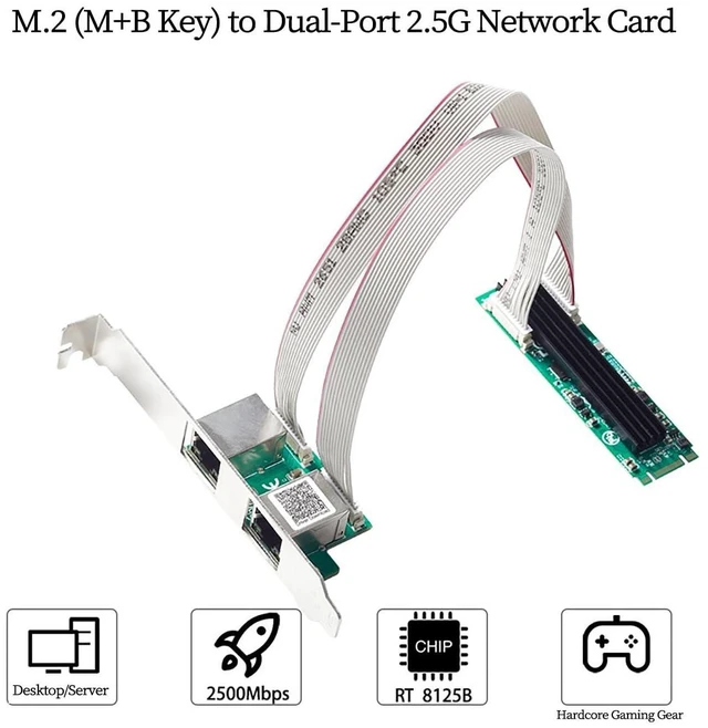 Alt view image 4 of 7 - IO-M2F8125E-2GLAN M.2 B+M Key Dual RJ45 2.5G Ethernet Card RTL8125B PCIe M.2 Dual-Port LAN Adapter 10/100/1000/2500Mbps NIC Windows Linux 22x80mm Main Board 57.3x31.5mm Sub-Board