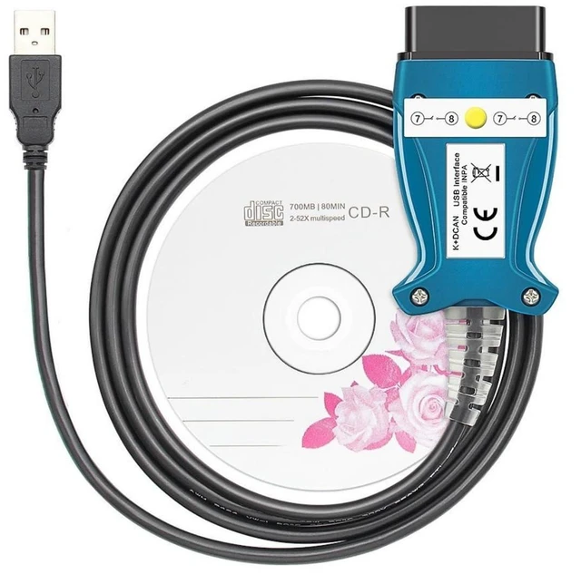 Main image of OBD2 USB Interface Cable Adapter FT232RL K+D CAN with Press Switch for E60 E61 E70 E81 E83 E87 E90 E91 E92 E93 R56 D-CAN PT-CAN K-CAN Read Delete Errors Coding 1 Cable + 1 CD Driver Blue