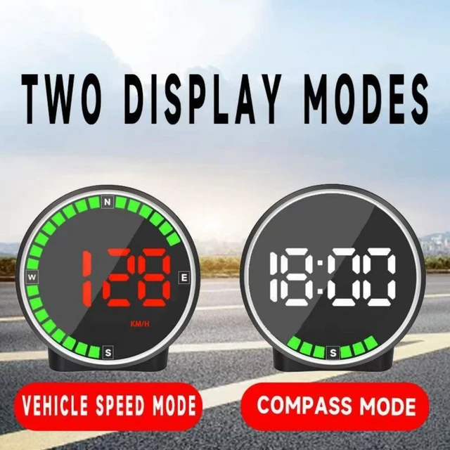 Alt view image 2 of 6 - Car GPS HUD Smart Digital Speedometer Vehicle Speed Display Automotive Dashboard Compass Mode USB Powered KM/H MPH Switch Time and Direction Indicator Universal ABS 130g